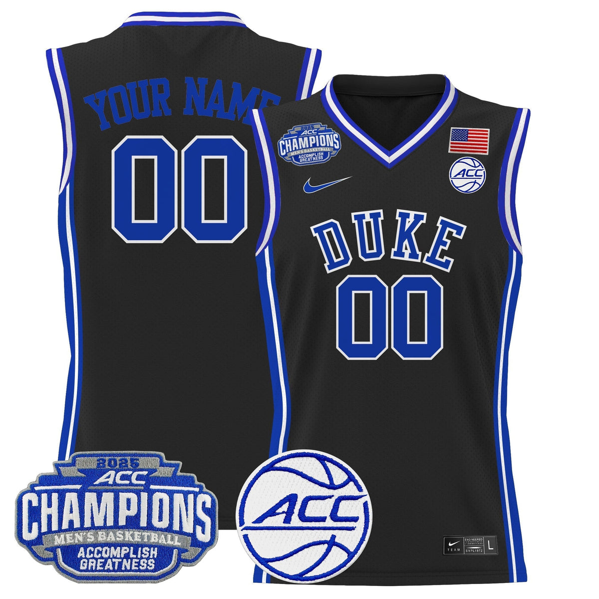 DUKE 2025 ACC Conference Tournament Champions Basketball Custom Jersey - Stitched product image 3, provided for visual