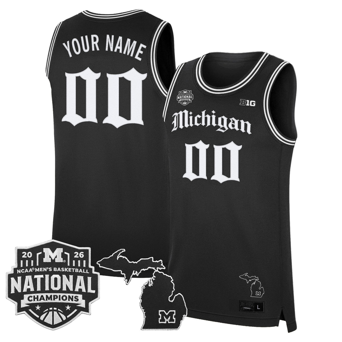 Michigan Wolverines 2026 National Champions Patch Custom Basketball Jersey - Gothic Edition - All Stitched product image 2,