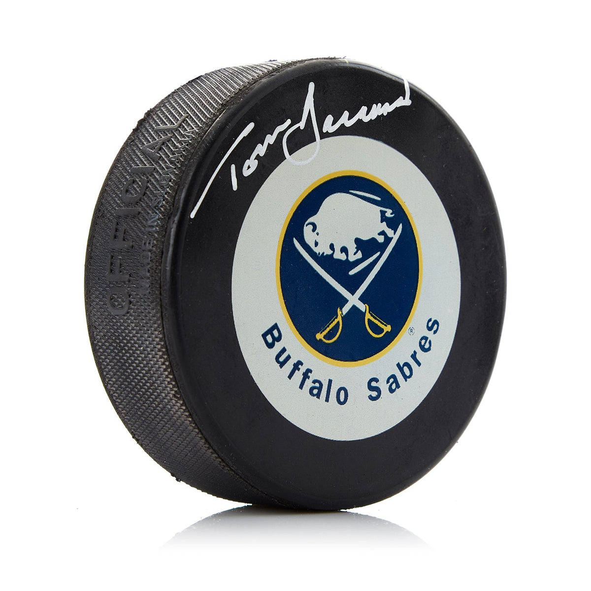 Tom Barrasso Buffalo Sabres Autographed Hockey Puck product image 1, provided for visual reference and product detail review