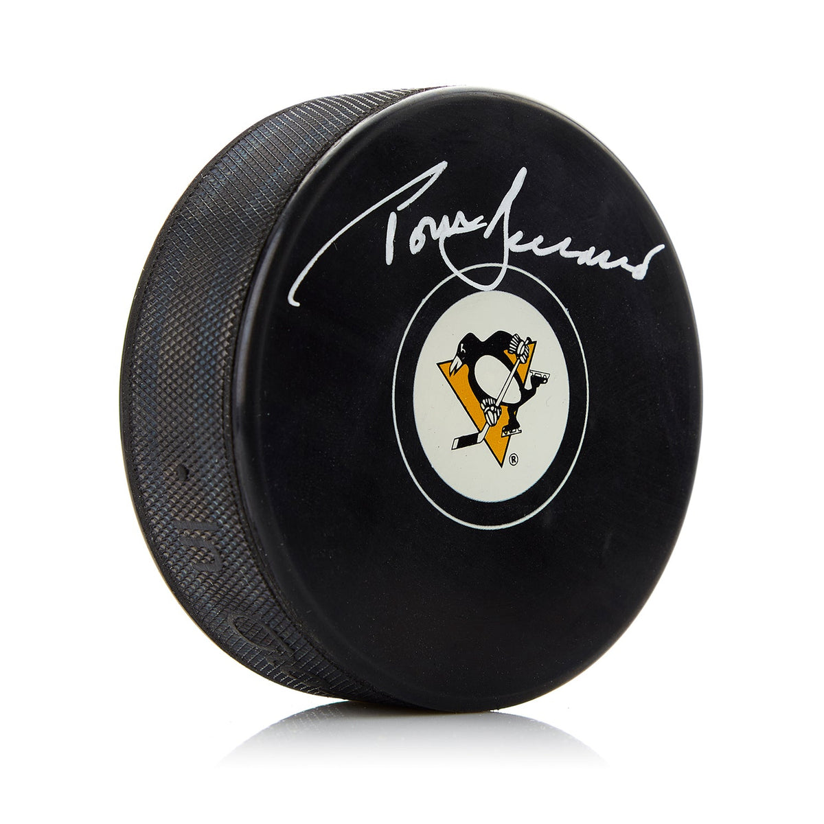 Tom Barrasso Pittsburgh Penguins Autographed Hockey Puck product image 1, provided for visual reference and product detail