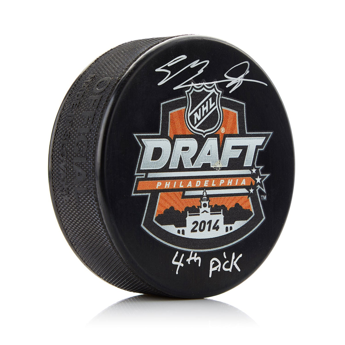 Sam Bennett Signed 2014 NHL Entry Draft Puck with 4th Pick Note product image 1, provided for visual reference and product