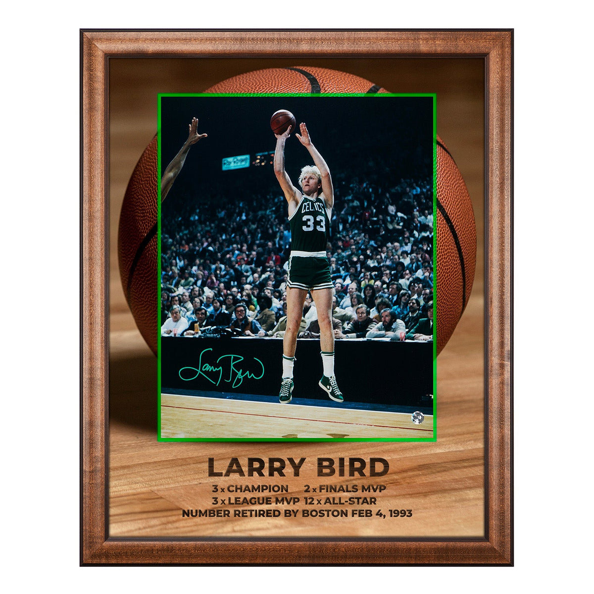 Larry Bird Autographed Boston Celtics Basketball Graphic 26x32 Frame product image 1, provided for visual reference and