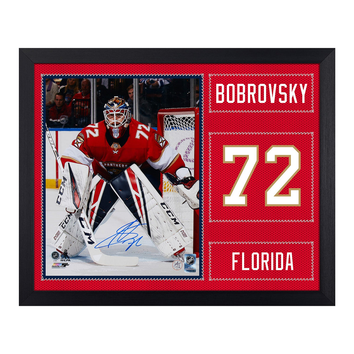 Sergei Bobrovsky Autographed Florida Panthers Uniform Graphic 19x23 Frame product image 1, provided for visual reference and