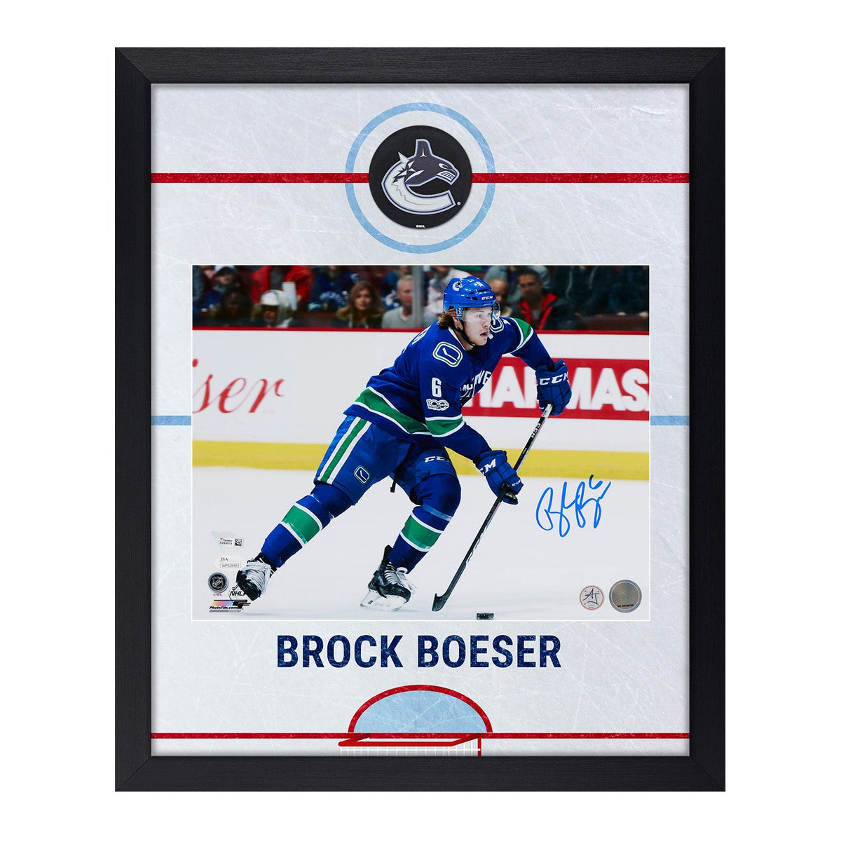 Brock Boeser Signed Vancouver Canucks Graphic Rink 19x23 Frame product image 1, provided for visual reference and product