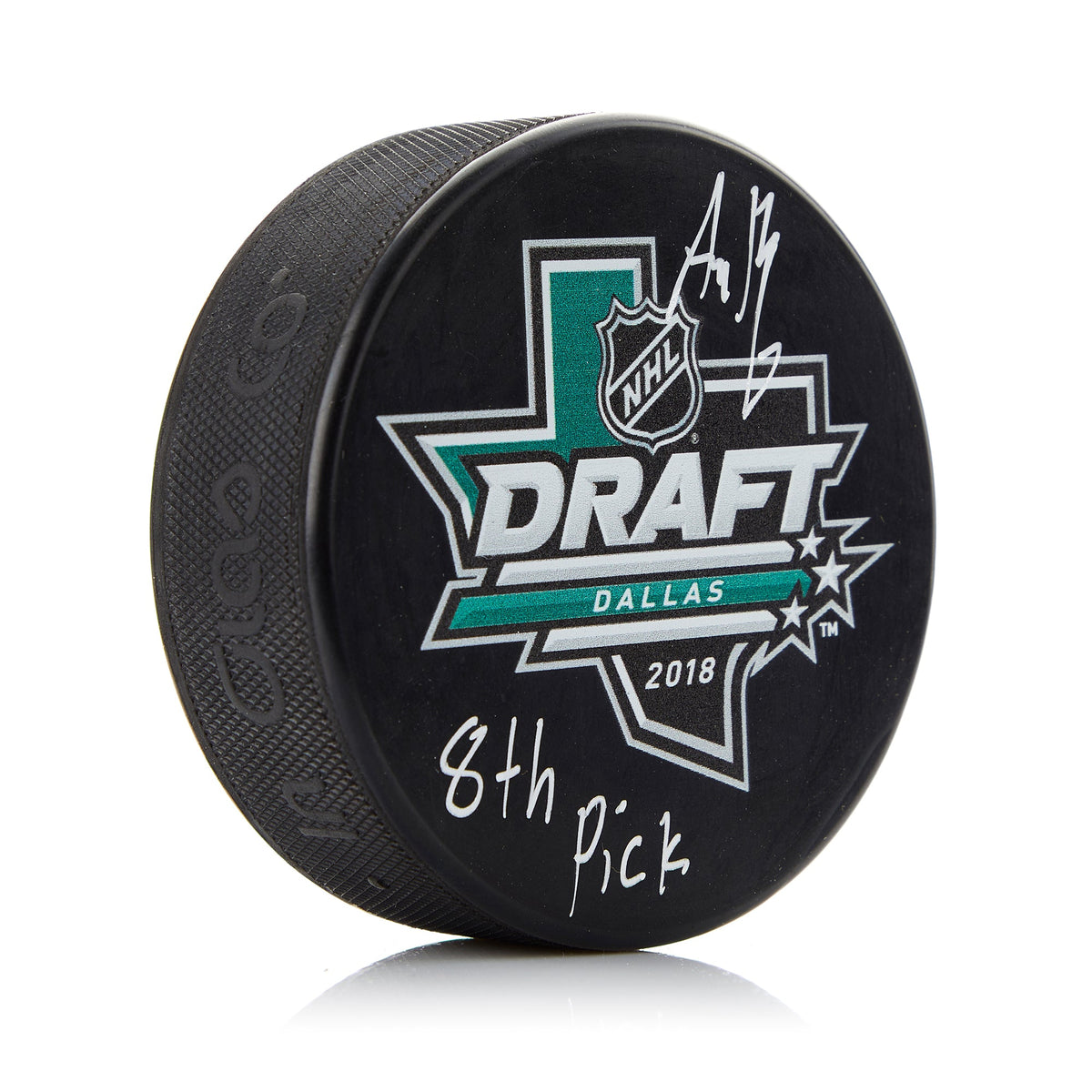 Adam Boqvist Signed 2018 NHL Entry Draft Puck with 8th Pick Note product image 1, provided for visual reference and product