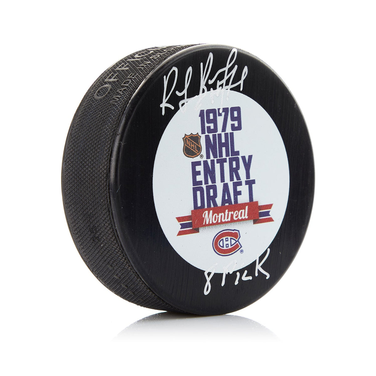 Ray Bourque Signed 1979 NHL Entry Draft Puck with 8th Pick Note product image 1, provided for visual reference and product