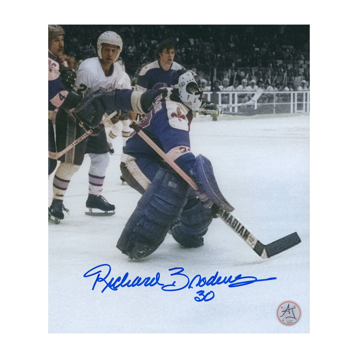 Richard Brodeur Autographed Quebec Nordiques WHA Retro 8x10 Photo product image 1, provided for visual reference and product