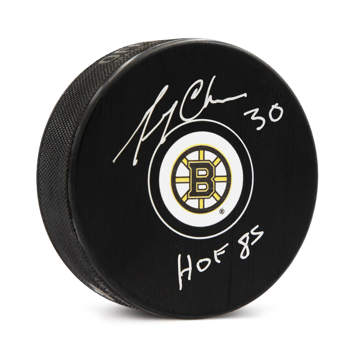 Gerry Cheevers Signed Boston Bruins Hockey Puck with HOF Note product image 1, provided for visual reference and product