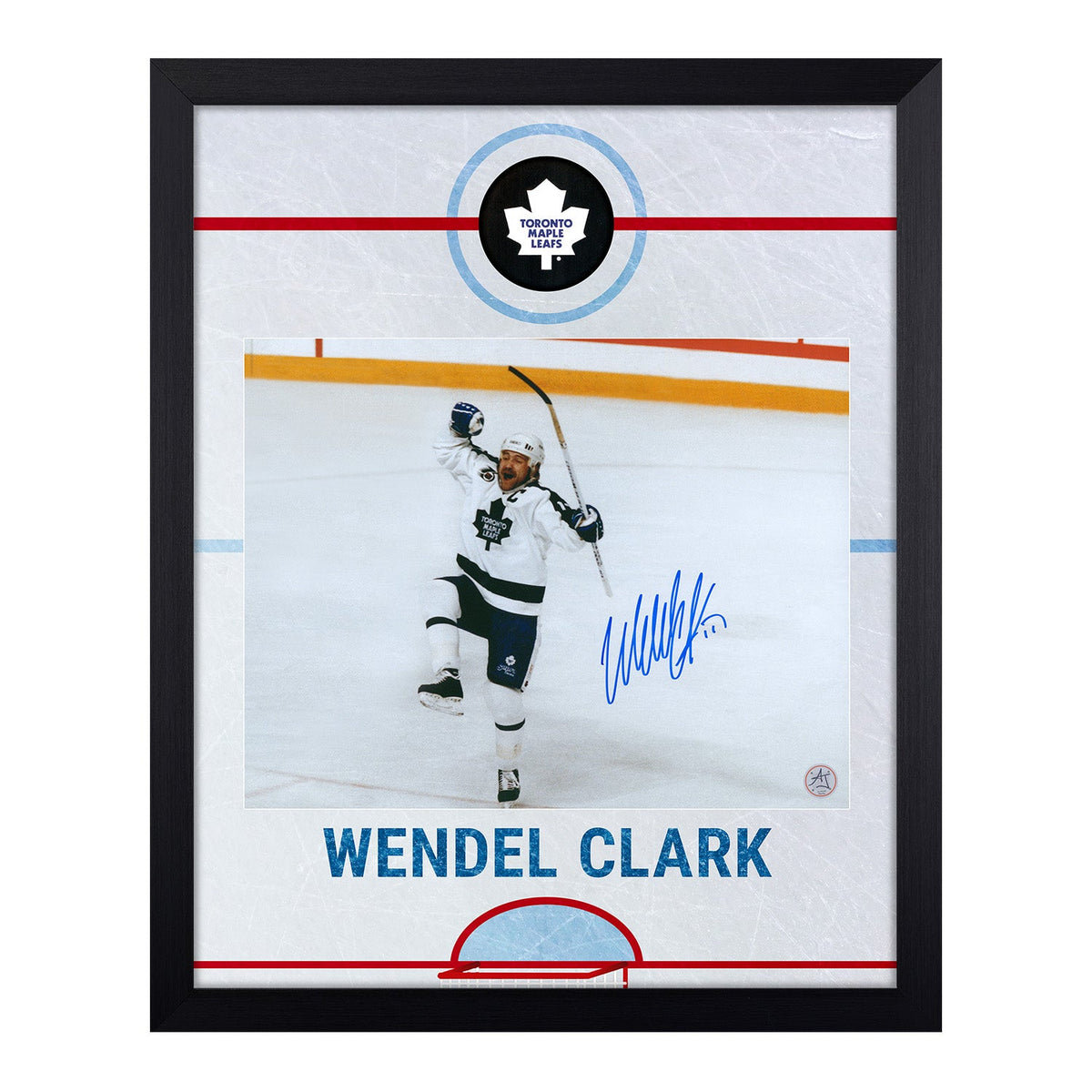 Wendel Clark Signed Toronto Maple Leafs Graphic Rink 19x23 Frame product image 1, provided for visual reference and product