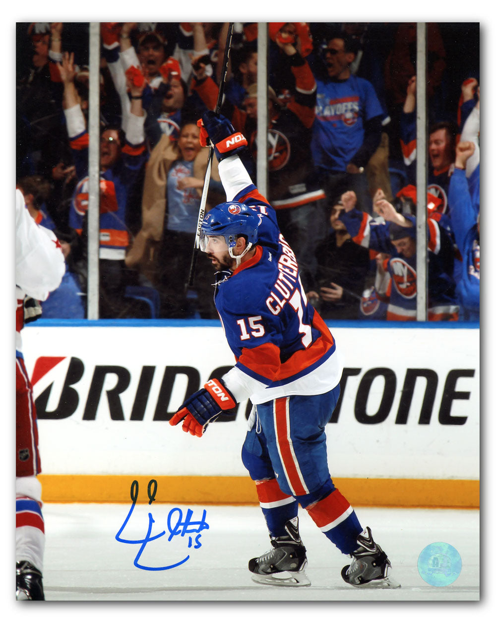 Cal Clutterbuck Autographed New York Islanders Goal Celebration 8x10 Photo product image 1, provided for visual reference
