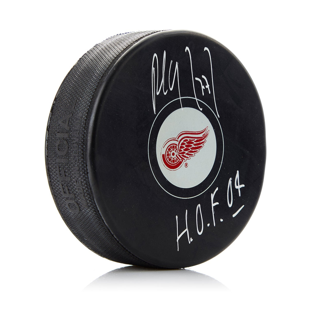 Paul Coffey Signed Detroit Red Wings Hockey Puck with HOF Note product image 1, provided for visual reference and product