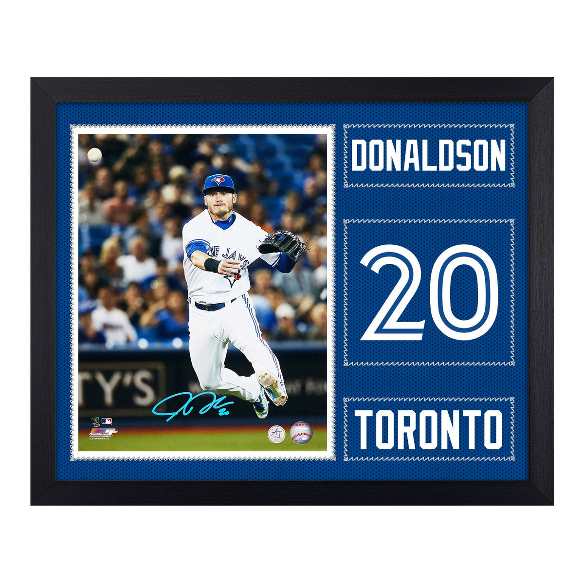 Josh Donaldson Signed Toronto Blue Jays Uniform Graphic 19x23 Frame product image 1, provided for visual reference and