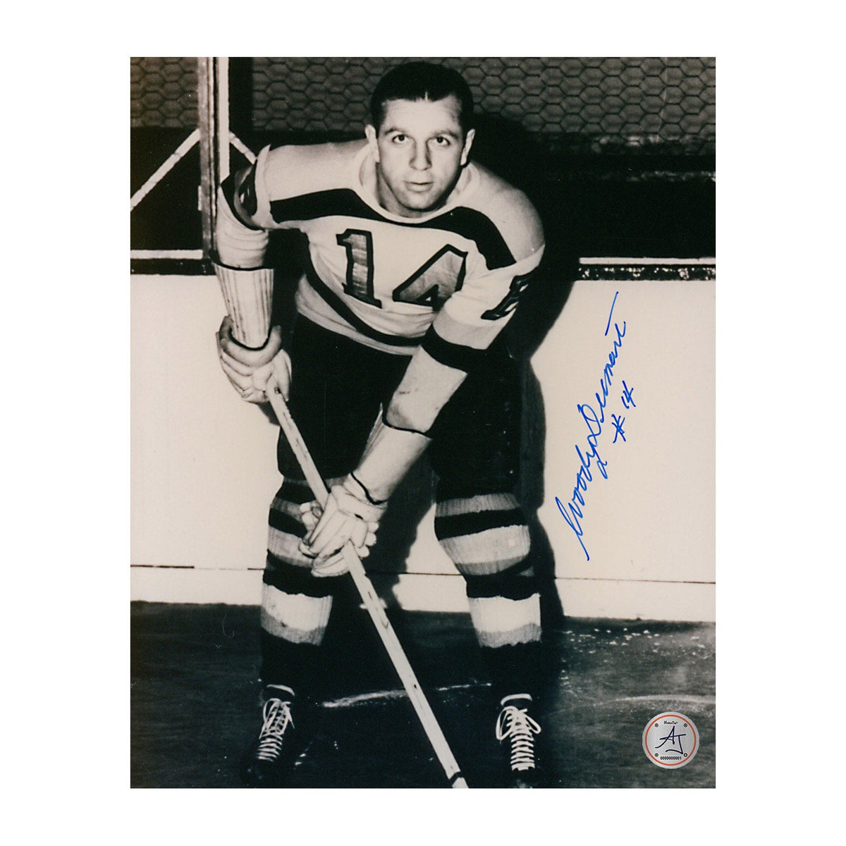 Woody Dumart Autographed Boston Bruins Black and White 8x10 Photo product image 1, provided for visual reference and product