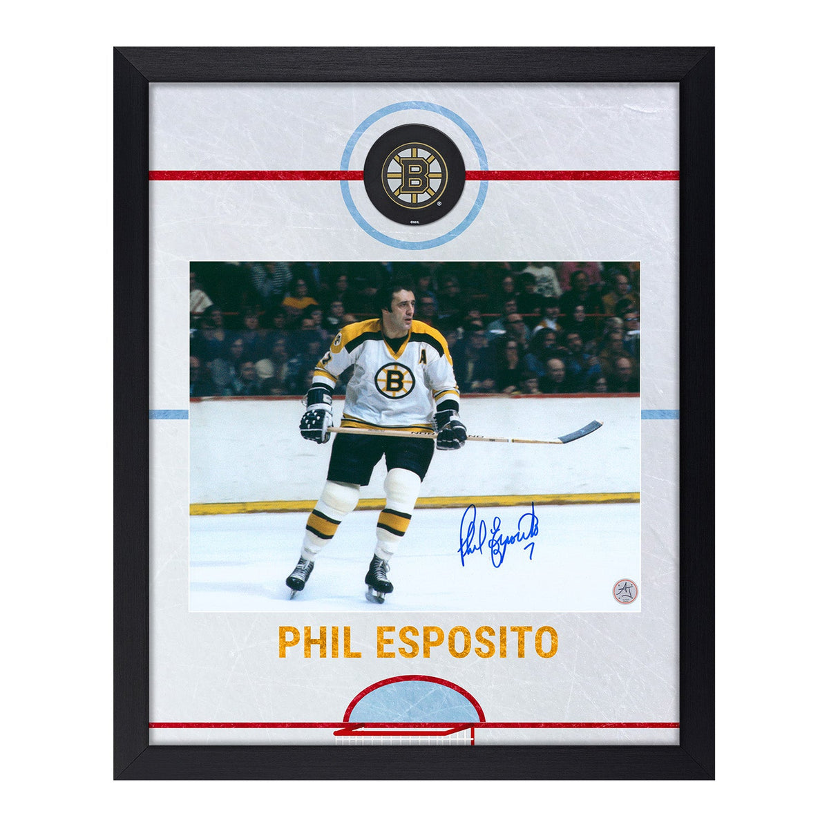 Phil Esposito Autographed Boston Bruins Graphic Rink 19x23 Frame product image 1, provided for visual reference and product
