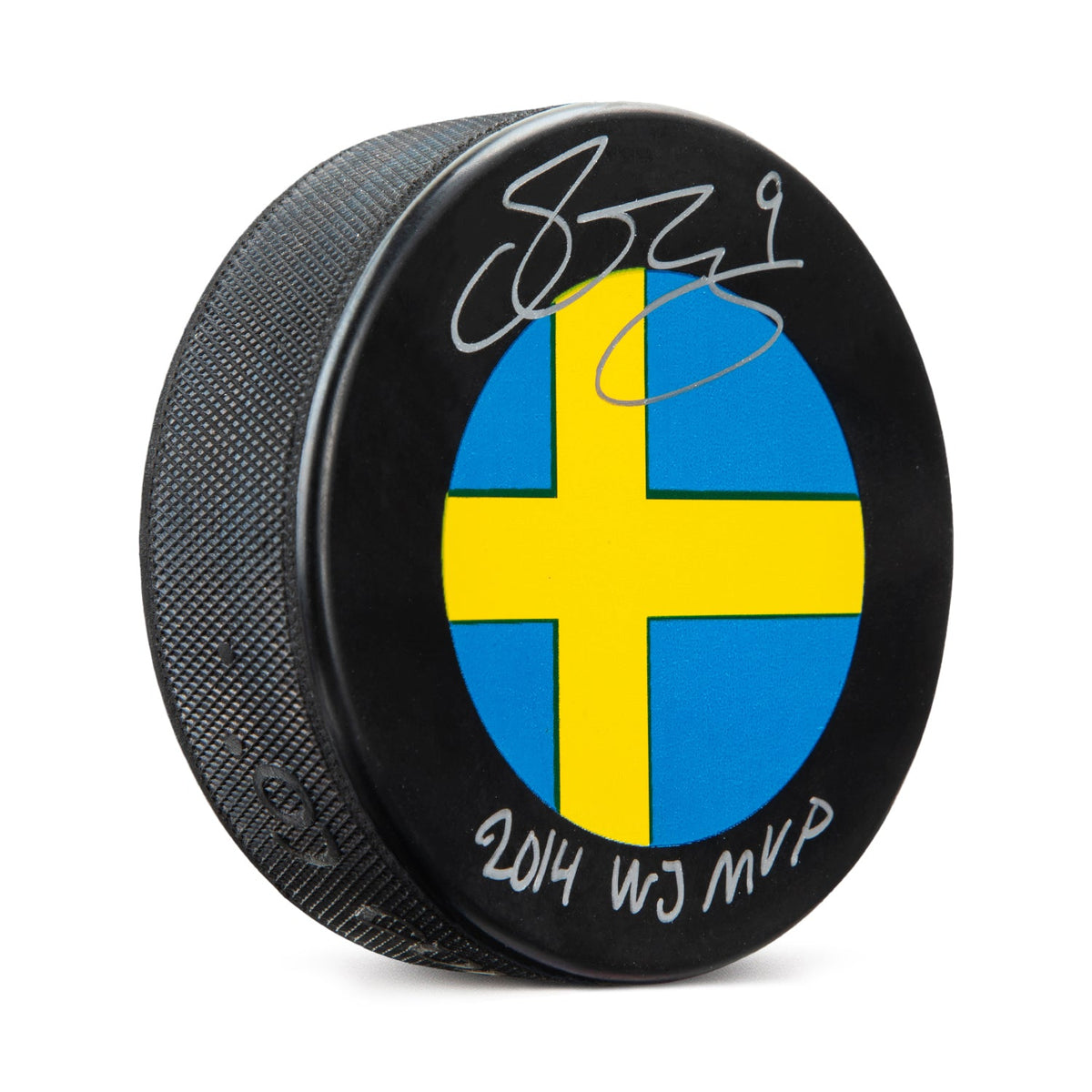 Filip Forsberg Signed Team Sweden National Flag Puck with MVP Note product image 1, provided for visual reference and