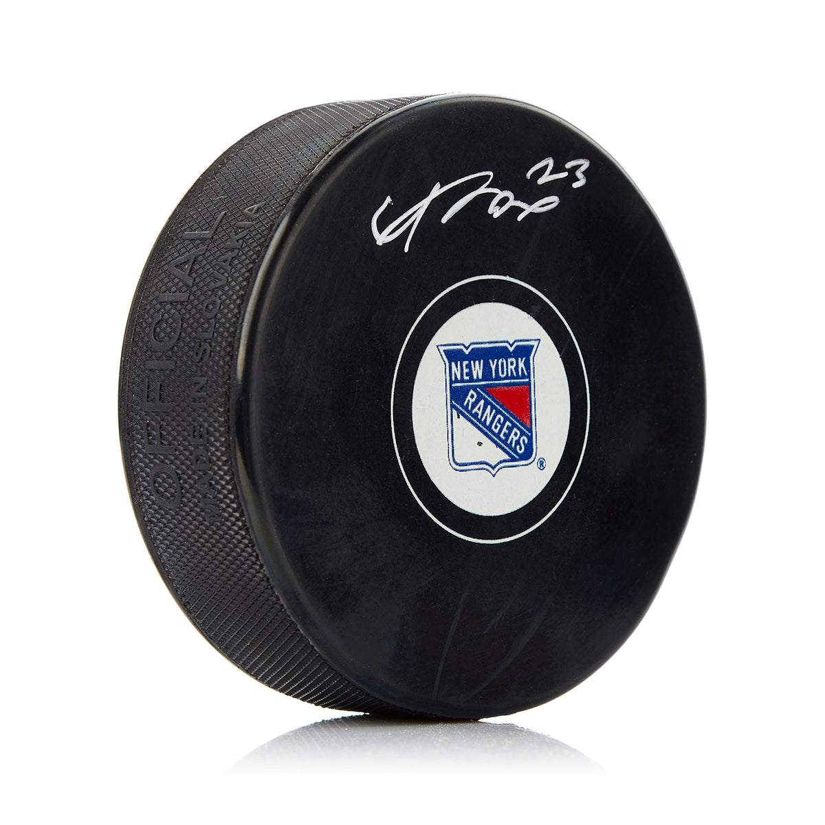Adam Fox New York Rangers Autographed Hockey Puck product image 1, provided for visual reference and product detail review