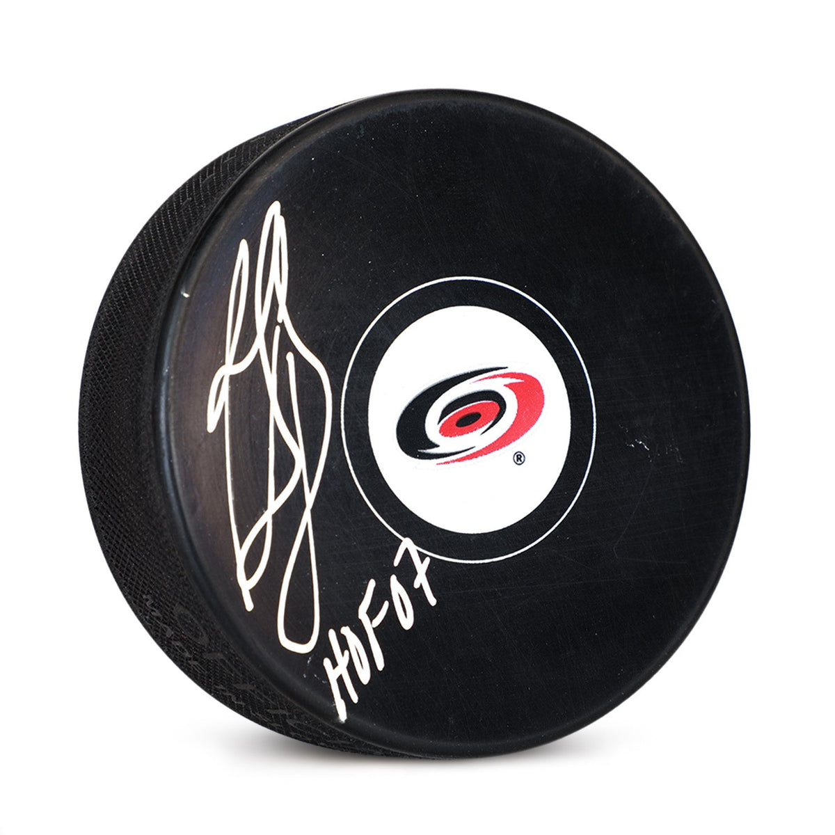 Ron Francis Autographed Carolina Hurricanes Hockey Puck with HOF Note product image 1, provided for visual reference and