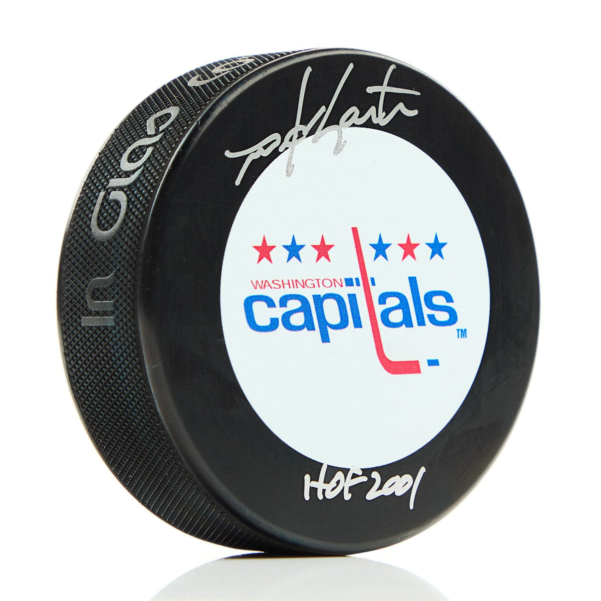 Mike Gartner Signed Washington Capitals Vintage Logo Puck with HOF Note product image 1, provided for visual reference and