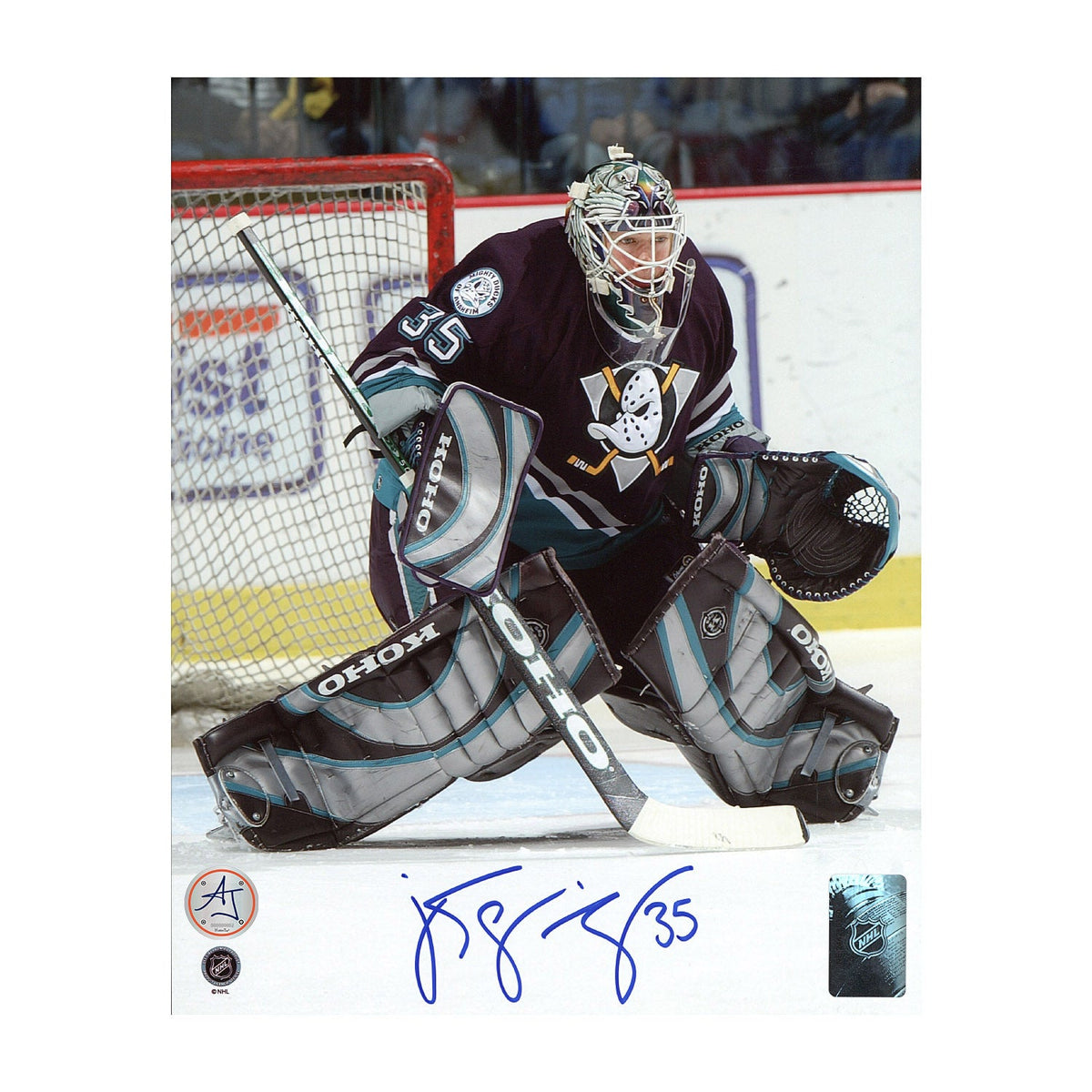 JS Giguere Anaheim Mighty Ducks Autographed Goalie 8x10 Photo product image 1, provided for visual reference and product