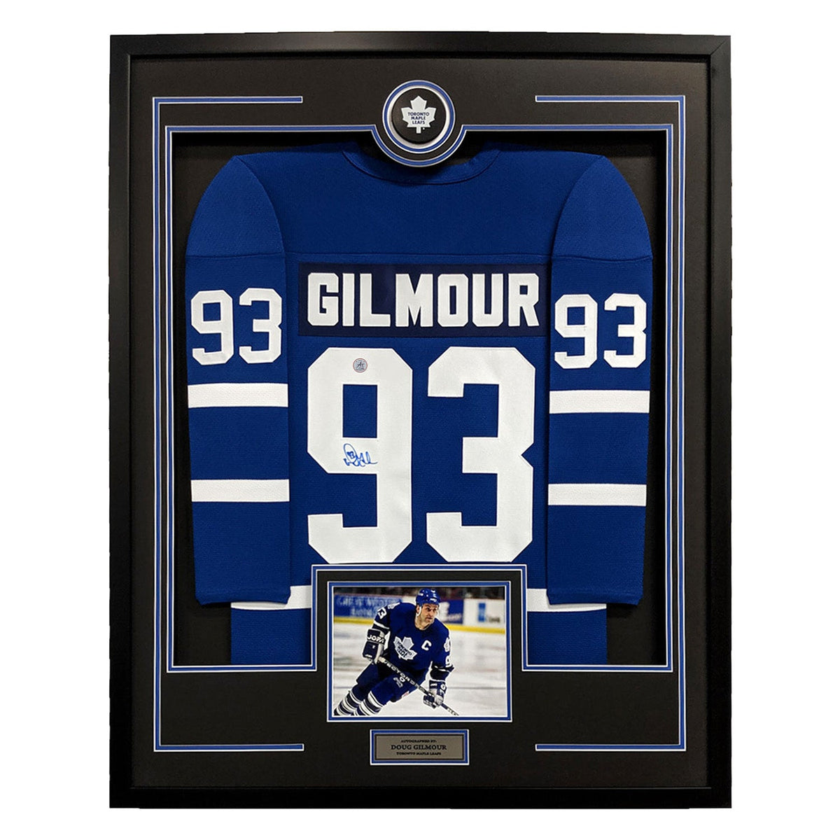 Doug Gilmour Signed Toronto Maple Leafs Puck Logo 36x44 Jersey Frame product image 1, provided for visual reference and