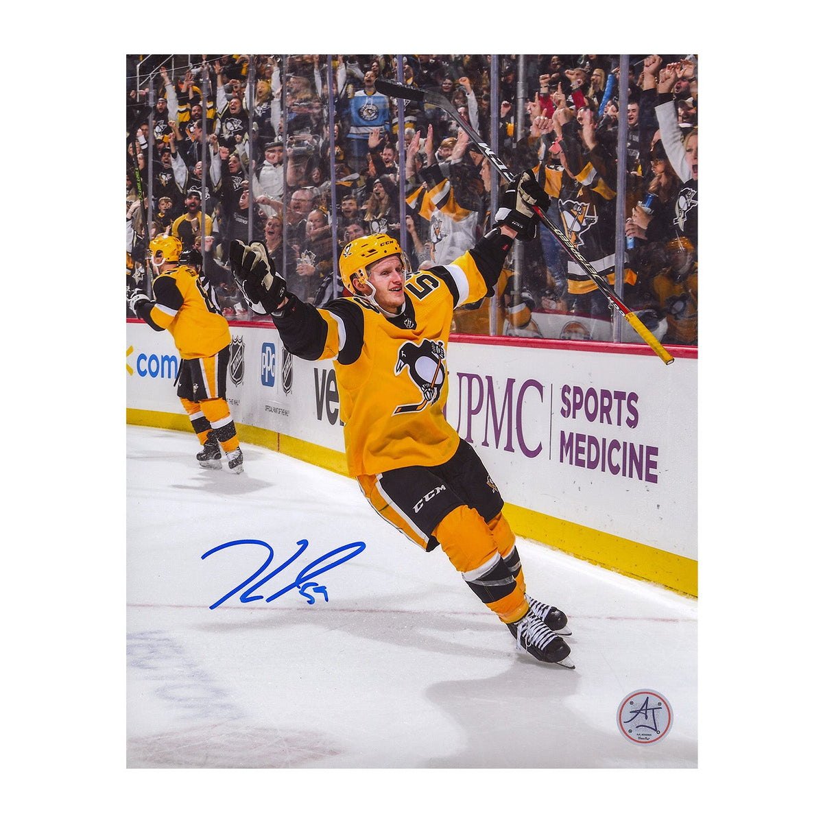 Jake Guentzel Signed Pittsburgh Penguins Goal Celebration 8x10 Photo product image 1, provided for visual reference and