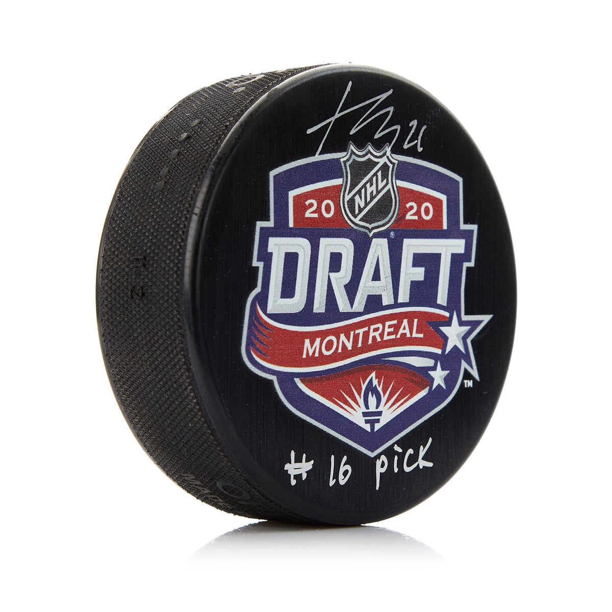 Kaiden Guhle Signed 2020 NHL Entry Draft Puck with 16th Pick Note product image 1, provided for visual reference and product