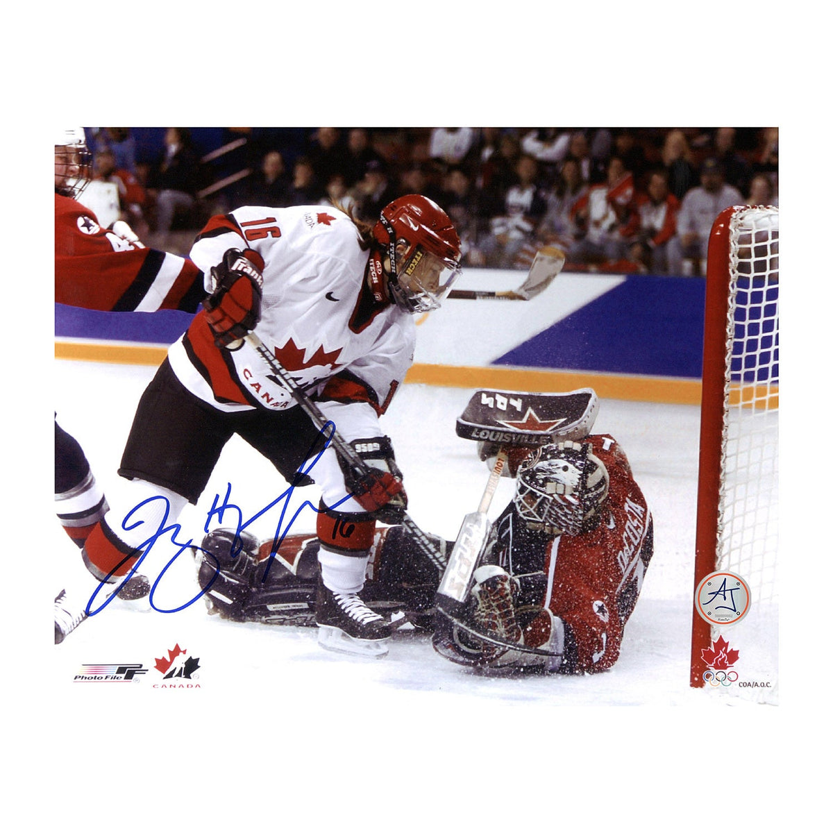 Jayna Hefford Autographed Team Canada Game Action 8x10 Photo product image 1, provided for visual reference and product