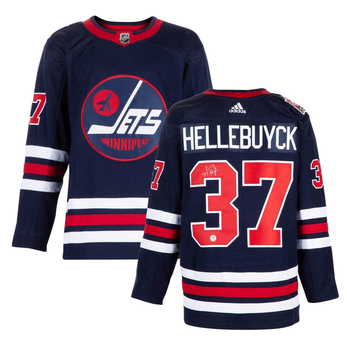 Connor Hellebuyck Signed Winnipeg Jets 2019 Heritage Classic adidas Jersey product image 3, provided for visual reference