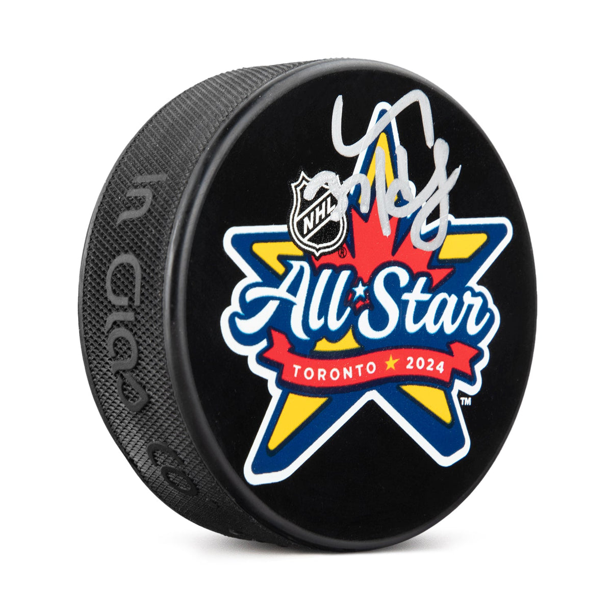 Connor Hellebuyck Autographed 2024 NHL All-Star Game Puck product image 1, provided for visual reference and product detail