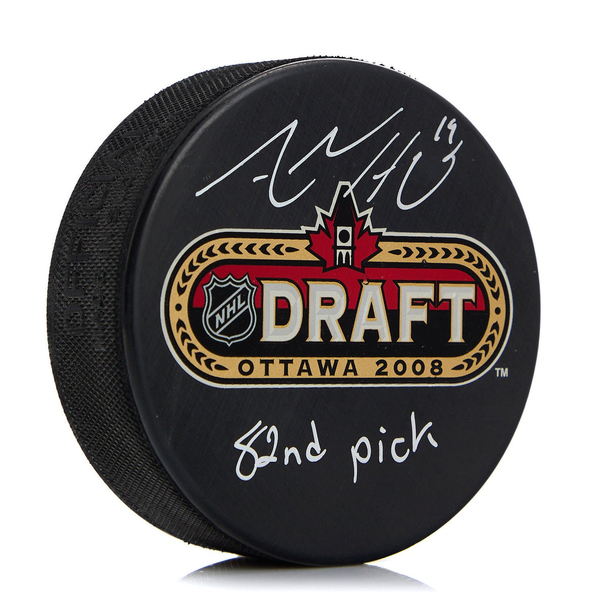 Adam Henrique Signed 2008 NHL Entry Draft Puck with 82nd Pick Note product image 1, provided for visual reference and