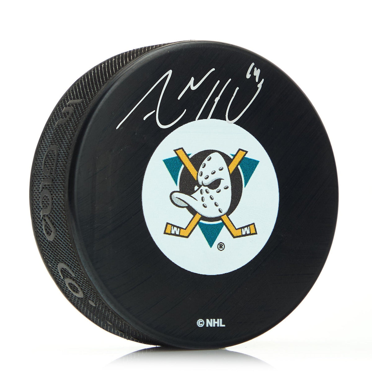 Adam Henrique Anaheim Mighty Ducks Autographed Retro Logo Hockey Puck product image 1, provided for visual reference and