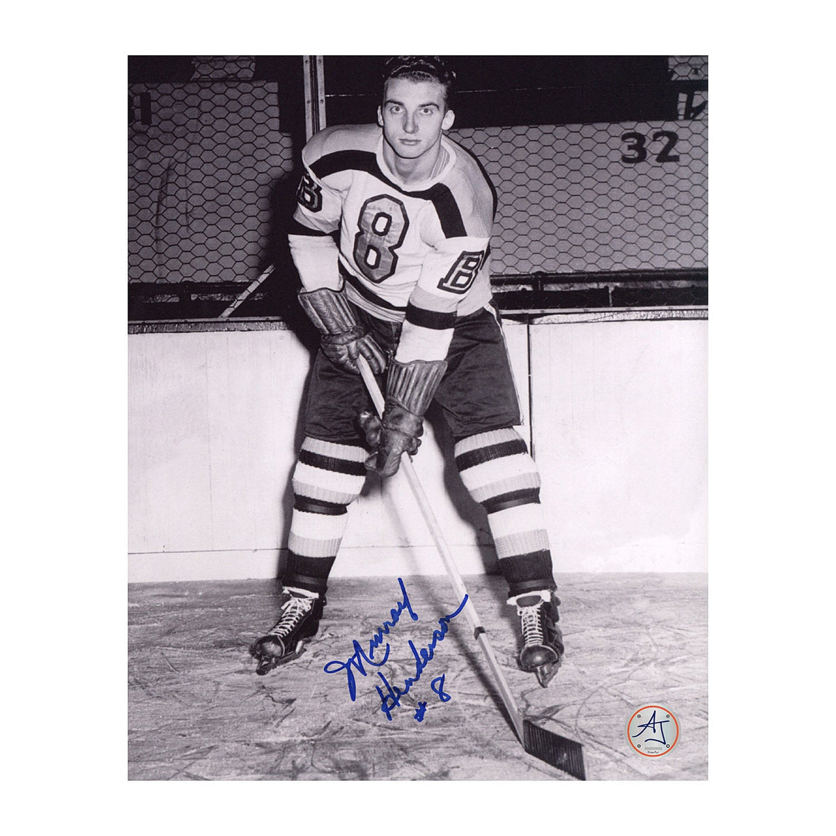 Murray Henderson Autographed Boston Bruins Black and White 8x10 Photo product image 1, provided for visual reference and