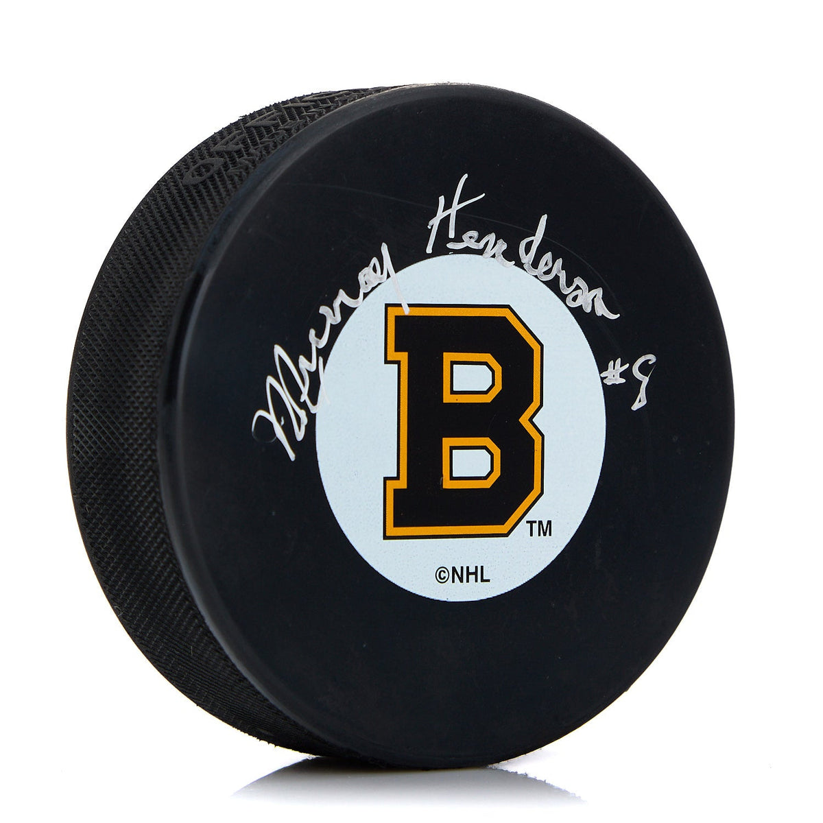Murray Henderson Boston Bruins Autographed Hockey Puck product image 1, provided for visual reference and product detail