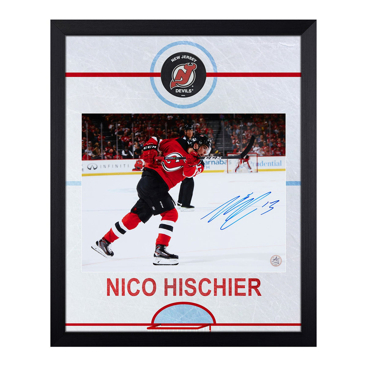 Nico Hischier Signed New Jersey Devils Graphic Rink 19x23 Frame product image 1, provided for visual reference and product