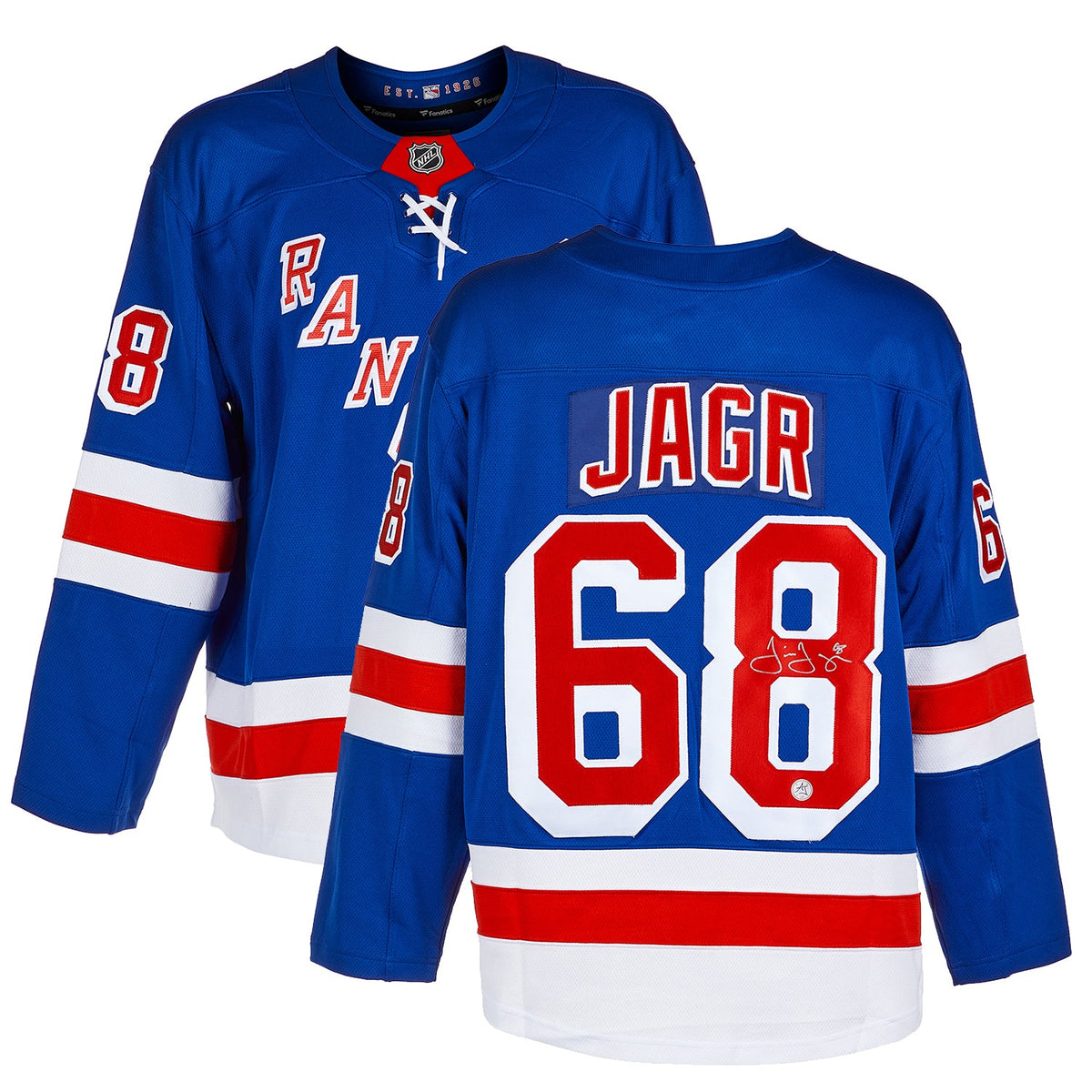 Jaromir Jagr Autographed New York Rangers Fanatics Breakaway Jersey product image 3, provided for visual reference and