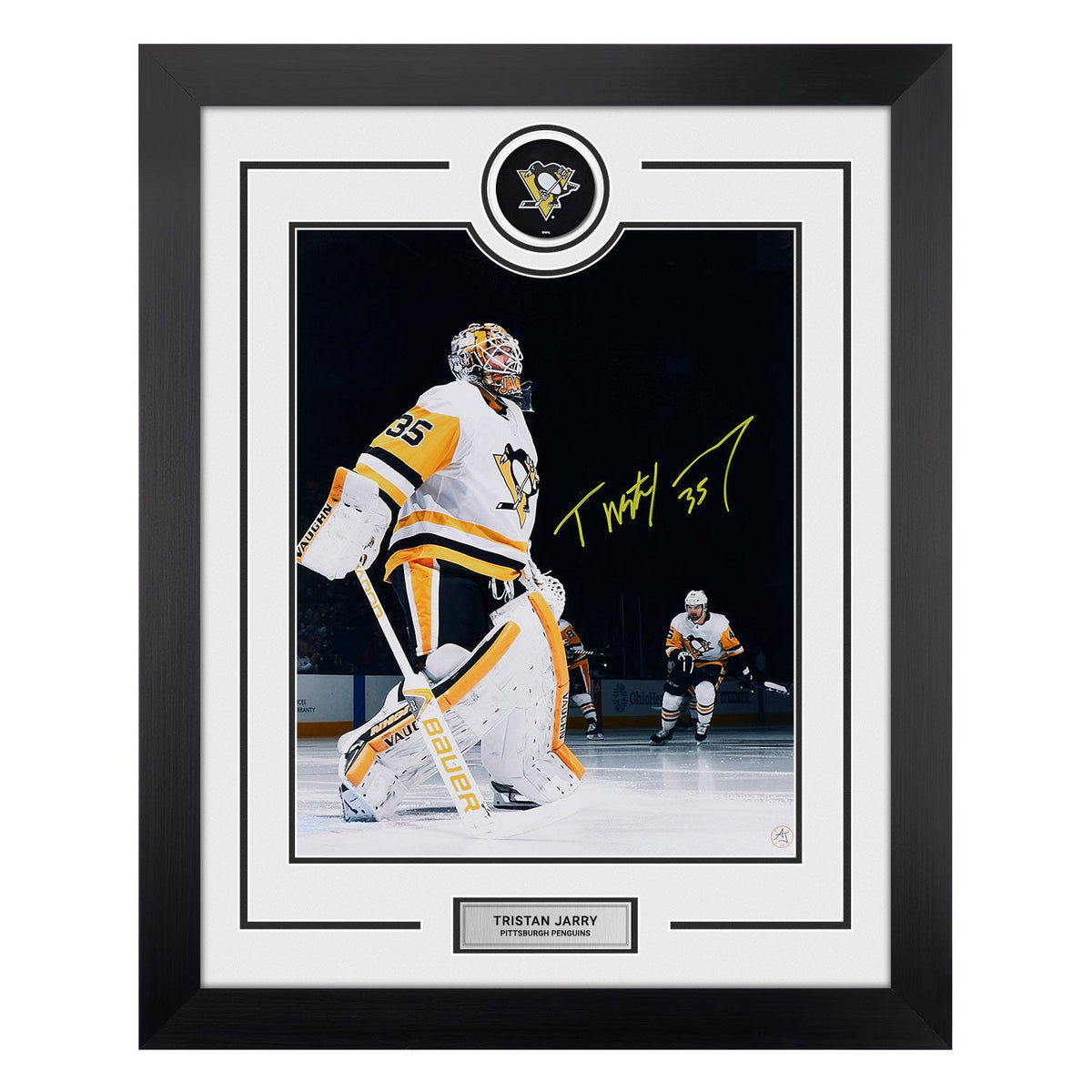 Tristan Jarry Signed Pittsburgh Penguins Goalie Spotlight 26x32 Frame product image 1, provided for visual reference and