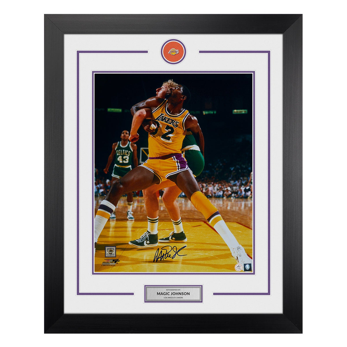 Magic Johnson Signed Los Angeles Lakers Basketball Logo 26x32 Frame product image 1, provided for visual reference and