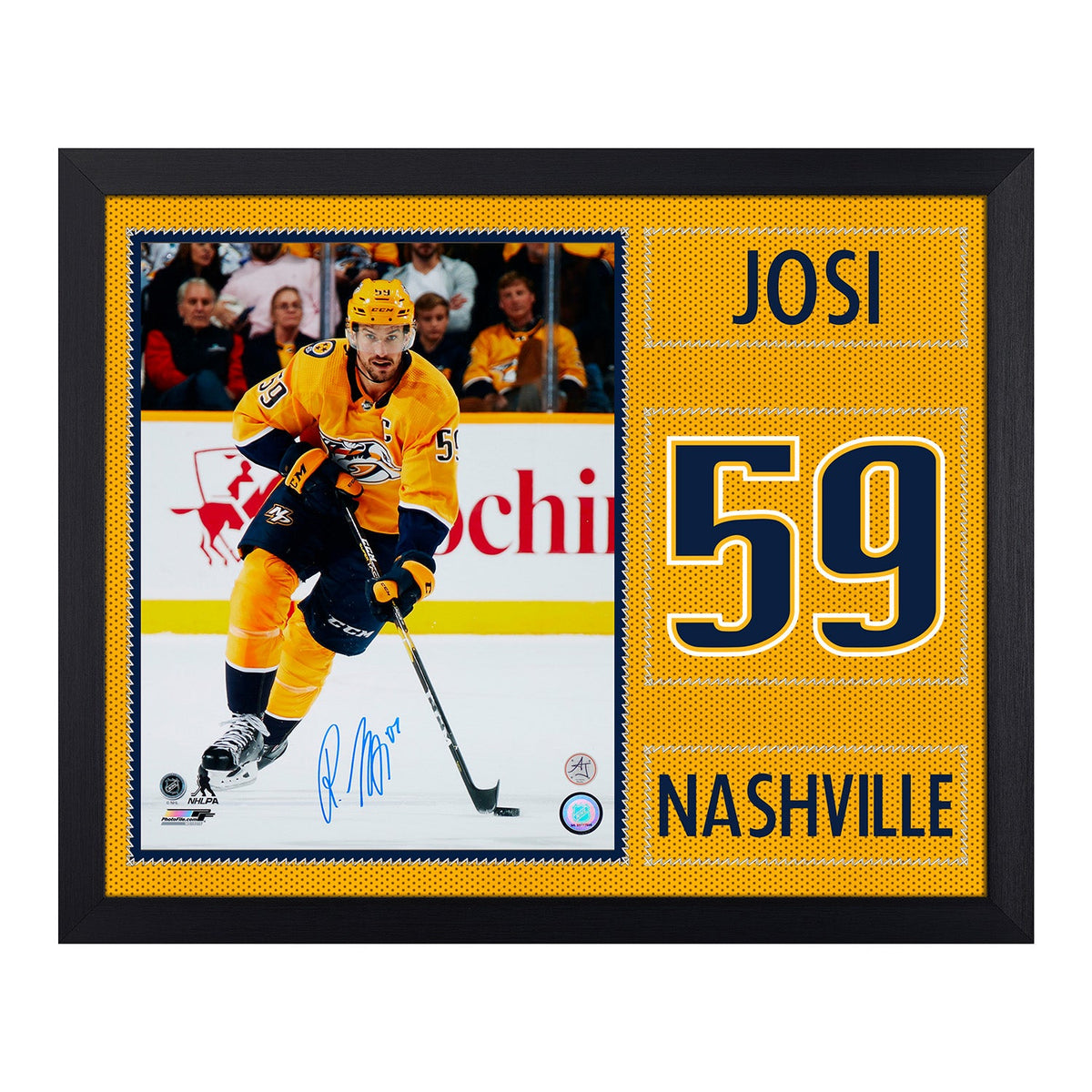 Roman Josi Autographed Nashville Predators Uniform Graphic 19x23 Frame product image 1, provided for visual reference and