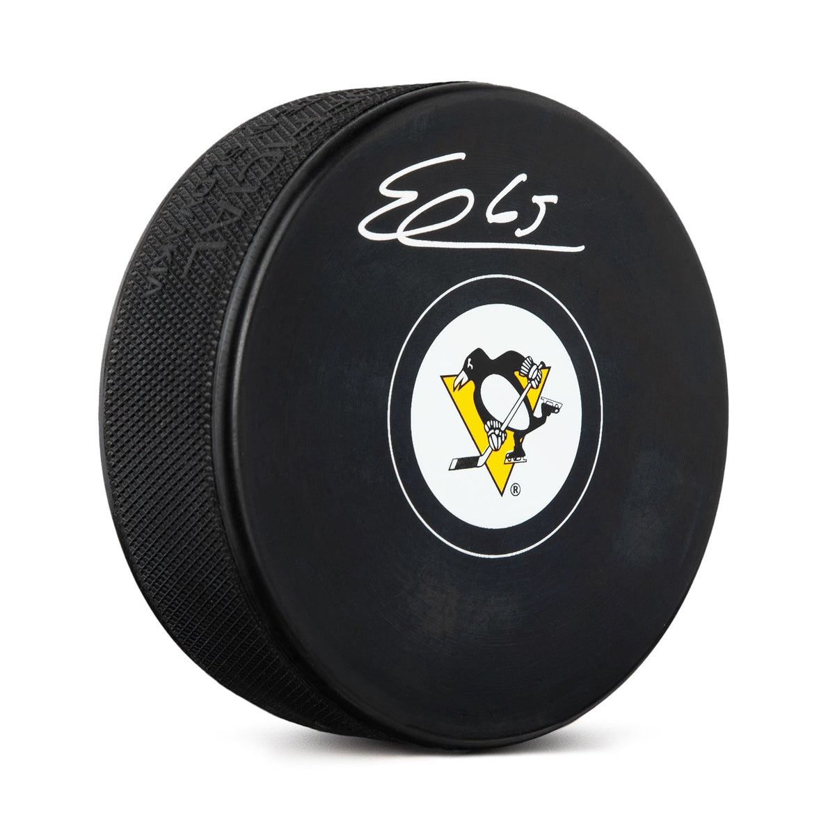 Erik Karlsson Autographed Pittsburgh Penguins Hockey Puck product image 1, provided for visual reference and product detail