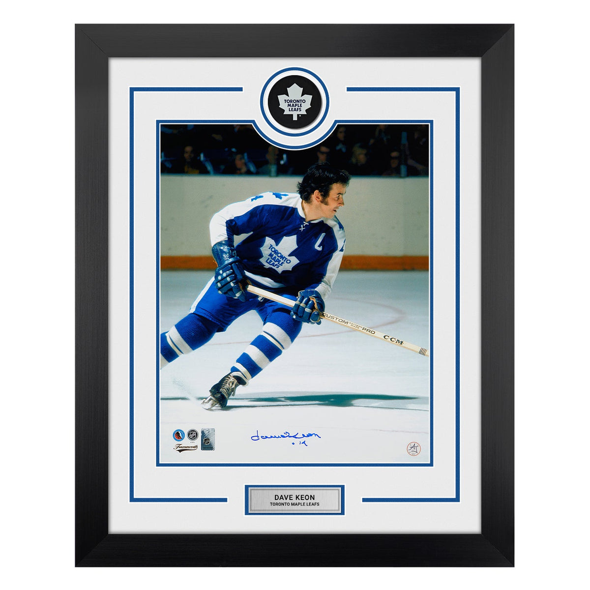 Dave Keon Autographed Toronto Maple Leafs Puck Logo 26x32 Frame product image 1, provided for visual reference and product