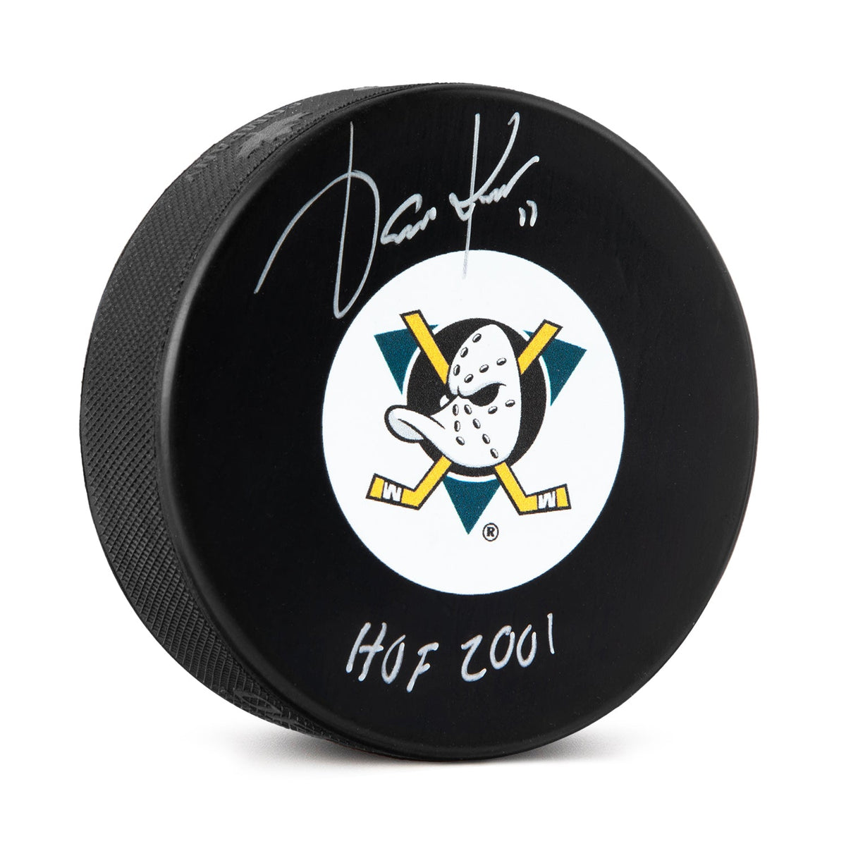 Jari Kurri Signed Anaheim Mighty Ducks Hockey Puck with HOF Note product image 1, provided for visual reference and product