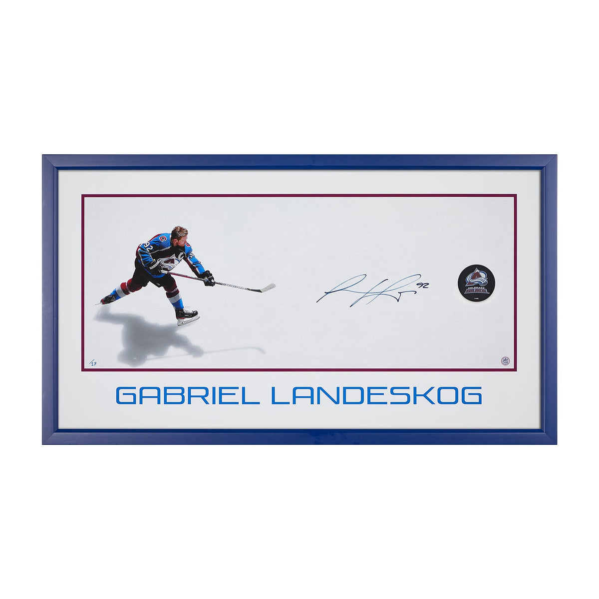 Gabriel Landeskog Signed Colorado Avalanche Slapshot 43x24 Frame product image 1, provided for visual reference and product