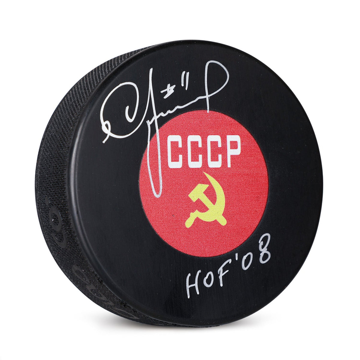 Igor Larionov Signed Soviet Union Hockey Puck with HOF Note product image 1, provided for visual reference and product