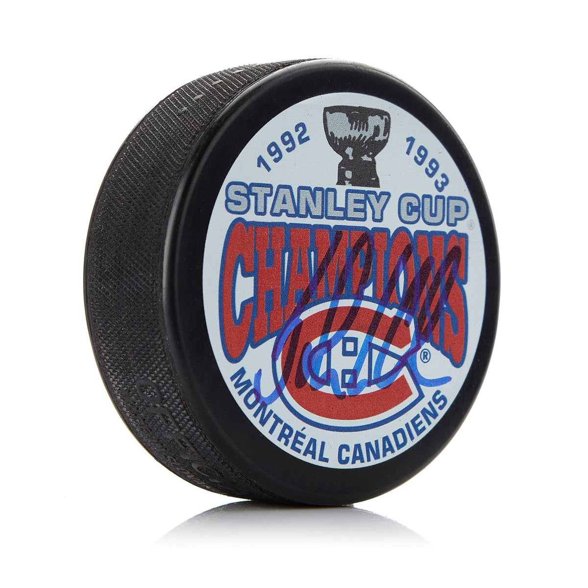 John LeClair Montreal Canadiens Signed 1993 Stanley Cup Champs Puck product image 1, provided for visual reference and