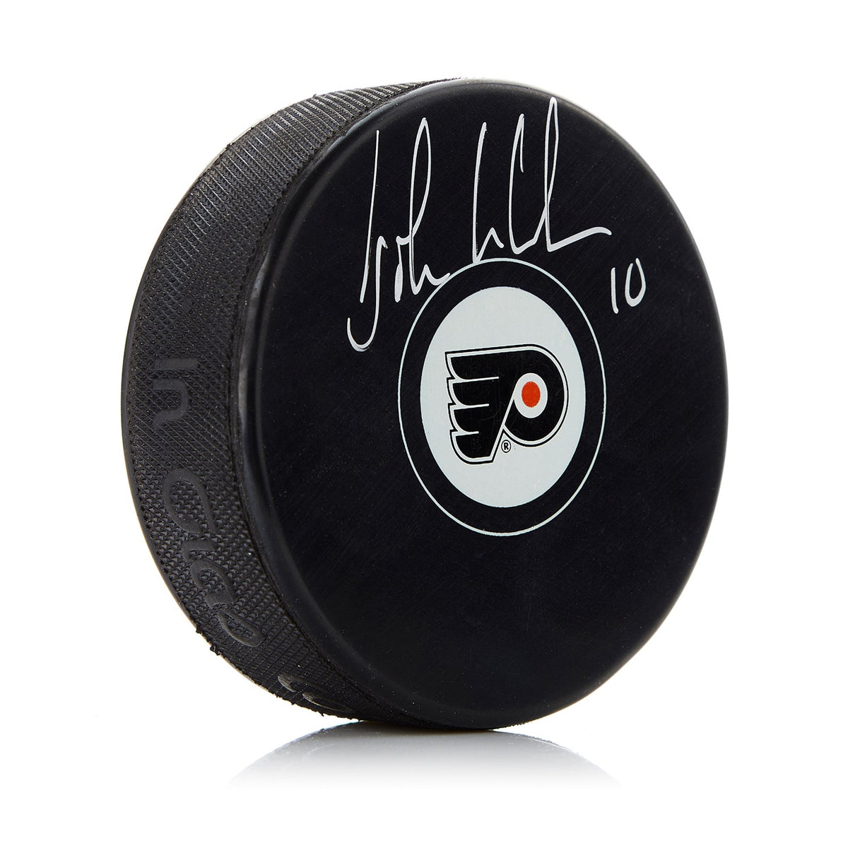 John LeClair Philadelphia Flyers Autographed Hockey Puck product image 1, provided for visual reference and product detail