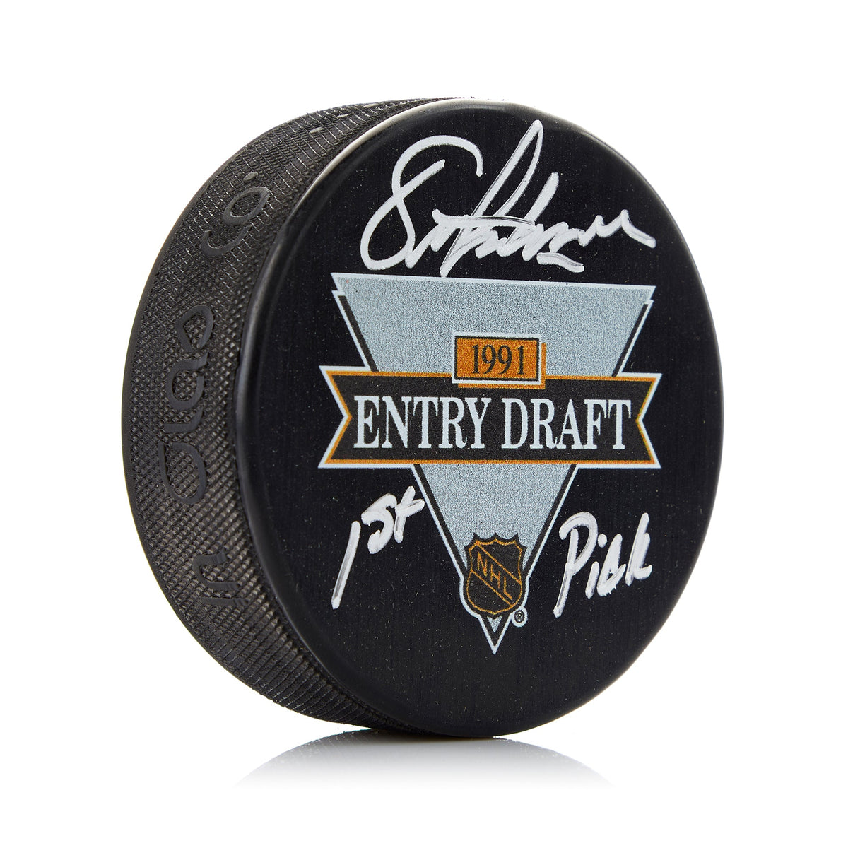 Eric Lindros Signed 1991 NHL Entry Draft Puck with 1st Pick Note product image 1, provided for visual reference and product