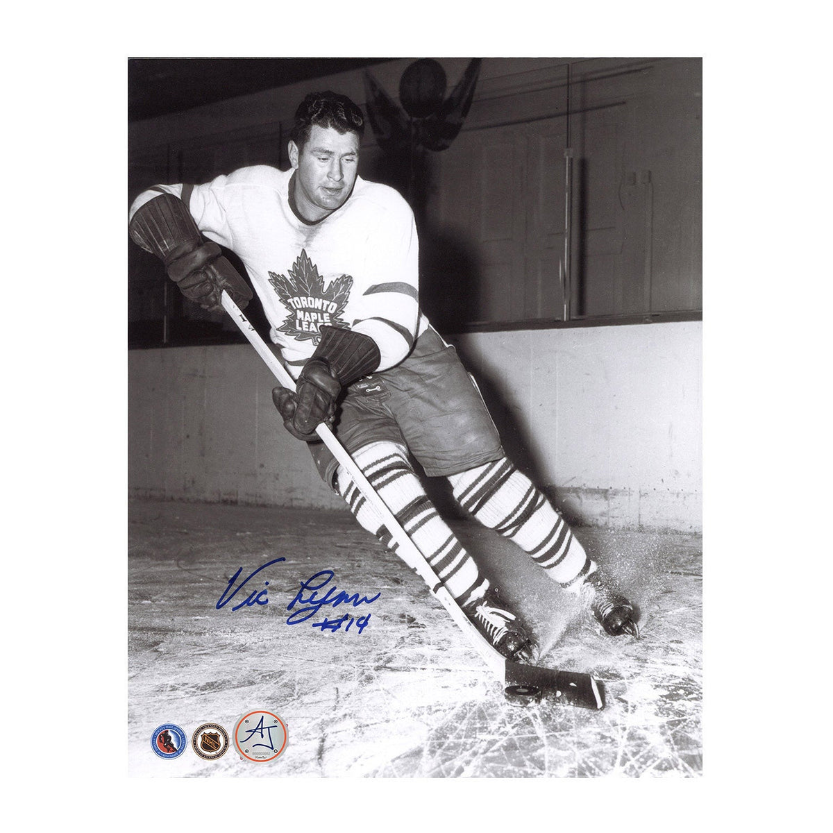 Vic Lynn Autographed Toronto Maple Leafs Black and White 8x10 Photo product image 1, provided for visual reference and