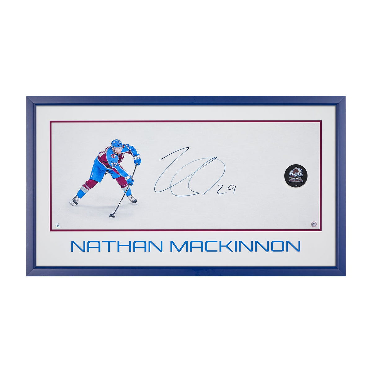 Nathan MacKinnon Signed Colorado Avalanche Slapshot 43x24 Frame product image 1, provided for visual reference and product