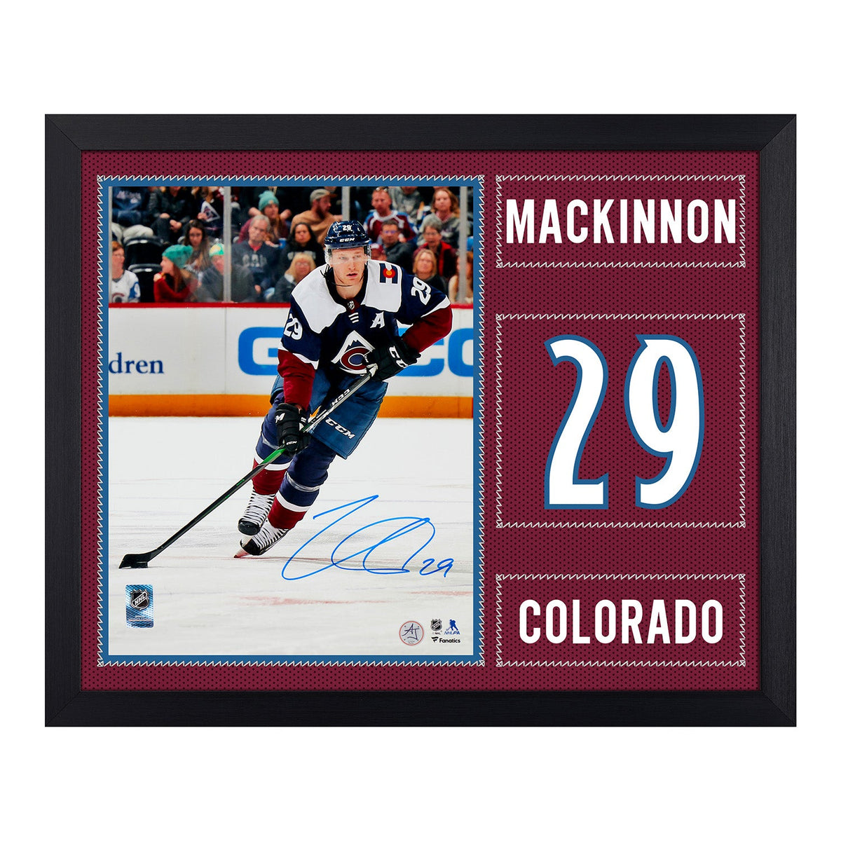 Nathan MacKinnon Autographed Colorado Avalanche Uniform Graphic 19x23 Frame product image 1, provided for visual reference