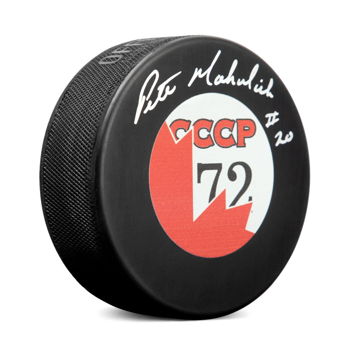 Pete Mahovlich Autographed 1972 Team Canada Summit Series Puck product image 1, provided for visual reference and product
